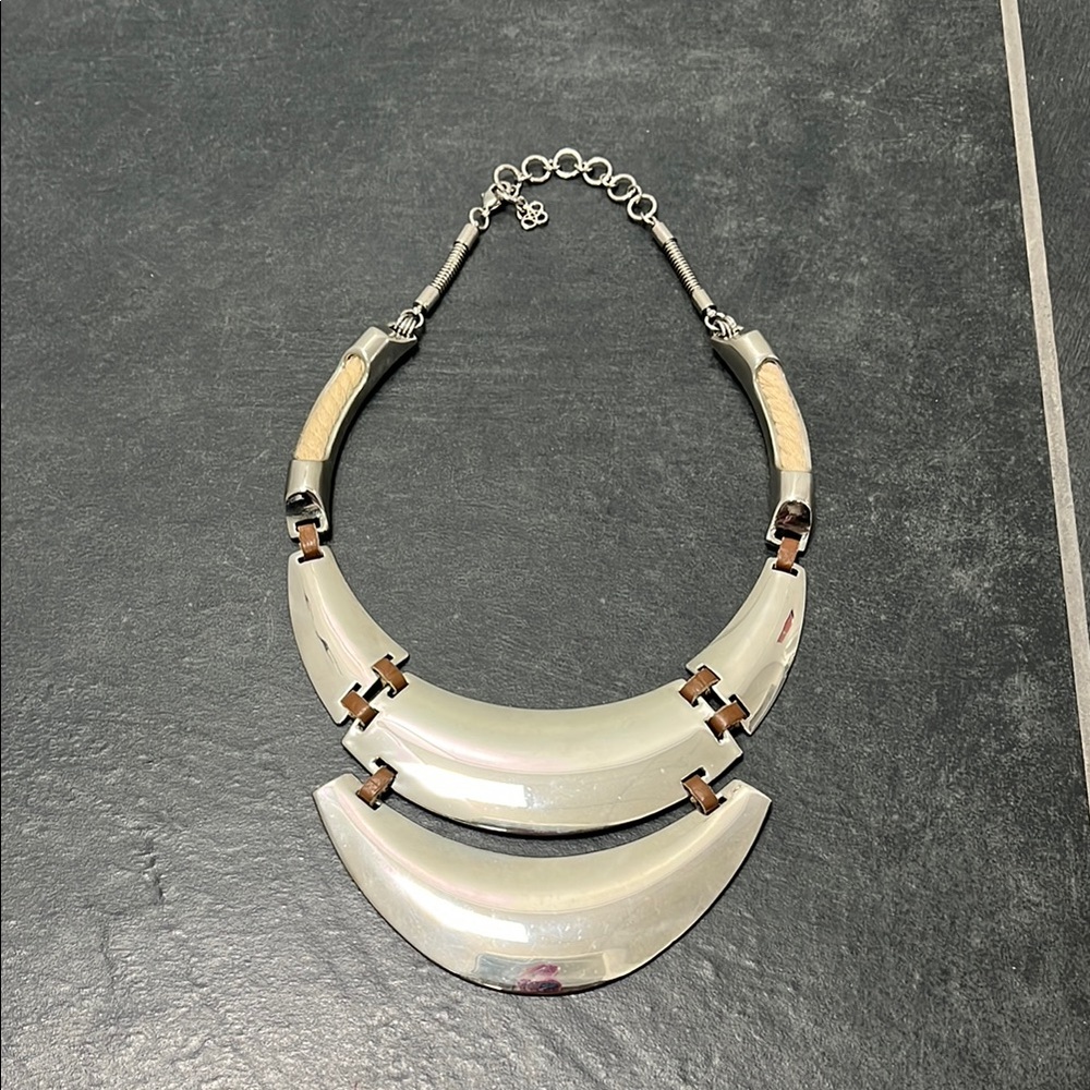 Stella & Dot Aphrodite statement Necklace silver plates and rope accents